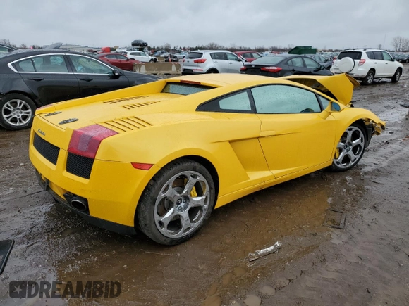 2004 Lamborghini Gallardo z VIN ZHWGU11S34LA01652, wystawiony jako Copart lot #49695214 z przebiegiem Nie podano mil oraz Szkoda całkowita • Salvage title. Historia ofert i sprzedaży dostępna na DreamBid. Obrazek 3.