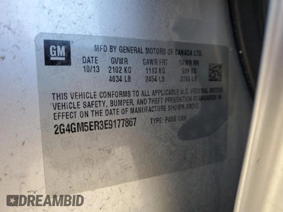 2014 Buick Regal Premium I with VIN 2G4GM5ER3E9177867, listed as a Copart auction lot 76380634 with 126,304 mi miles and Clean title. Bid and sale history available at DreamBid. Image 12.