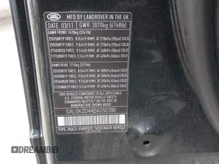 2011 Land Rover Range Rover Sport HSE Lux with VIN SALSK2D44BA292396, listed as a IAAI auction lot 42446484 with 238,684 mi miles and . Bid and sale history available at DreamBid. Image 9.