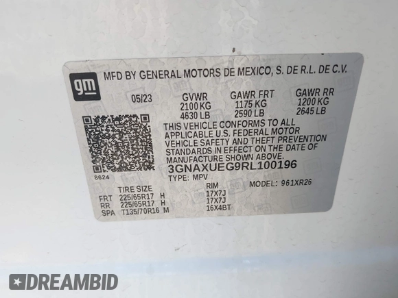 2024 Chevrolet Equinox LT z VIN 3GNAXUEG9RL100196, wystawiony jako IAAI lot #42479969 z przebiegiem 23 585 mil mil oraz . Historia ofert i sprzedaży dostępna na DreamBid. Obrazek 9.