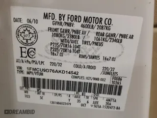 2010 Ford Escape XLT with VIN 1FMCU9D76AKD14542, listed as a Copart auction lot 43525125 with 202,601 mi miles and Clean Title. Bid and sale history available at carsss.com. Image 13.