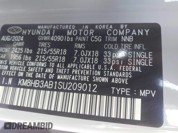 2025 Hyundai Kona SEL with VIN KM8HB3AB1SU209012, listed as a IAAI auction lot 41746177 with 13,444 mi miles. Bid and sale history available at carsss.com. Image 9.