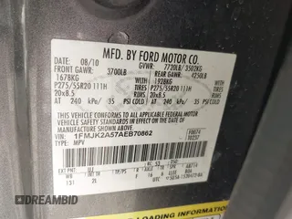 2010 Ford Expedition Max Limited с VIN 1FMJK2A57AEB70862, выставлен на аукционе IAAI как лот 40696357 с пробегом Не указан миль и . История ставок и продаж доступна на DreamBid. Изображение 9.