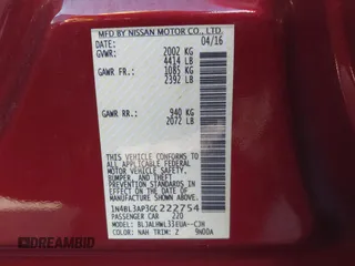 2016 Nissan Altima SL with VIN 1N4BL3AP3GC222754, listed as a IAAI auction lot 41431727 with 49,565 mi miles and . Bid and sale history available at DreamBid. Image 9.