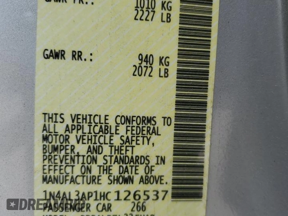 2017 Nissan Altima SR z VIN 1N4AL3AP1HC126537, wystawiony jako Copart lot #56044555 z przebiegiem 125 213 mil mil oraz Czysty tytuł • Clean title. Historia ofert i sprzedaży dostępna na DreamBid. Obrazek 12.