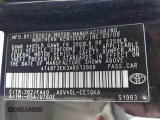 2010 Toyota Camry with VIN 4T4BF3EK3AR013968, listed as a IAAI auction lot 42197116 with 210,532 mi miles and . Bid and sale history available at DreamBid. Image 9.