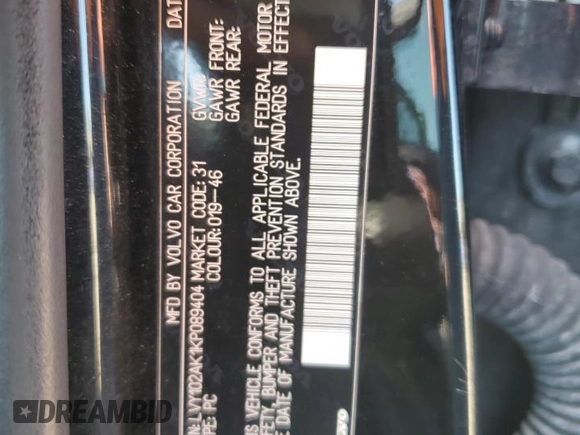 2019 Volvo S90 Momentum with VIN LVY102AK1KP089404, listed as a Copart auction lot 52358915 with 97,691 mi miles and Salvage Title. Bid and sale history available at carsss.com. Image 13.