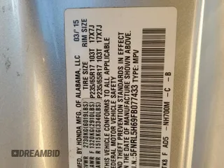 2015 Honda Odyssey EX-L with VIN 5FNRL5H69FB077433, listed as a Copart auction lot 88999285 with 193,926 mi miles and Salvage Title. Bid and sale history available at DreamBid. Image 15.