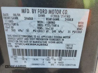 2009 Ford Escape Hybrid с VIN 1FMCU49369KA28582, выставлен на аукционе Copart как лот 62961455 с пробегом 114 945 миль миль и Чистый • Clean title. История ставок и продаж доступна на DreamBid. Изображение 13.