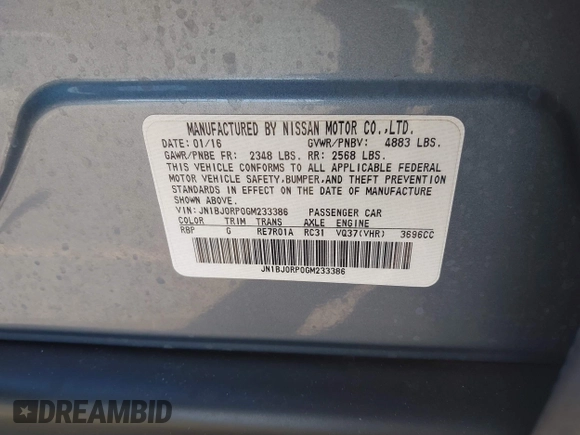 2016 Infiniti QX50 with VIN JN1BJ0RP0GM233386, listed as a IAAI auction lot 41535643 with 96,295 mi miles. Bid and sale history available at carsss.com. Image 9.