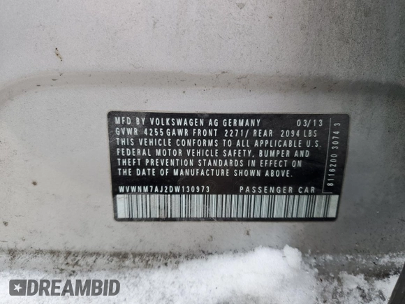 2013 Volkswagen Golf TDI w/Sunroof & Nav z VIN WVWNM7AJ2DW130973, wystawiony jako Copart lot #42105645 z przebiegiem 162 232 mil mil oraz Szkoda całkowita • Salvage title. Historia ofert i sprzedaży dostępna na DreamBid. Obrazek 13.