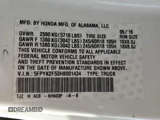 2017 Honda Ridgeline RTL with VIN 5FPYK2F53HB001434, listed as a Copart auction lot 58414335 with 187,711 mi miles and Salvage title. Bid and sale history available at DreamBid. Image 12.