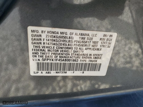 2010 Honda Ridgeline RTS with VIN 5FPYK1F45AB001863, listed as a Copart auction lot 79297114 with 0 mi miles and Salvage Title. Bid and sale history available at carsss.com. Image 14.