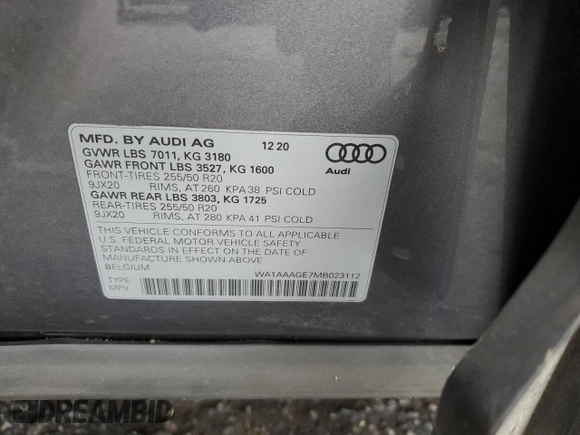 2021 Audi e-tron Premium with VIN WA1AAAGE7MB023112, listed as a Copart auction lot 63358503 with 16,944 mi miles. Bid and sale history available at carsss.com. Image 14.