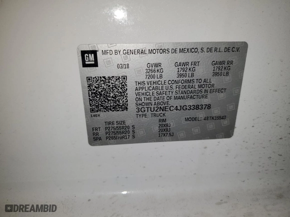 2018 GMC Sierra 1500 SLT with VIN 3GTU2NEC4JG338378, listed as a Copart auction lot 46103875 with 79,120 mi miles and Salvage Title. Bid and sale history available at carsss.com. Image 14.