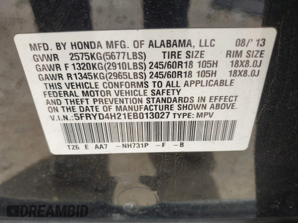 2014 Acura MDX with VIN 5FRYD4H21EB013027, listed as a IAAI auction lot 42040156 with 146,763 mi miles and . Bid and sale history available at DreamBid. Image 9.