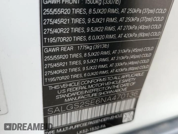 2022 Land Rover Range Rover Westminster with VIN SALGS2SE6NA470136, listed as a Copart auction lot 88895315 with 25,666 mi miles and Clean title. Bid and sale history available at DreamBid. Image 14.