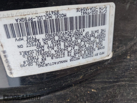 2000 Toyota Sienna LE with VIN 4T3ZF13C4YU193360, listed as a IAAI auction lot 42082985 with 337,131 mi miles and . Bid and sale history available at DreamBid. Image 9.