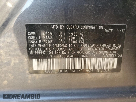 2018 Subaru Impreza Premium with VIN 4S3GKAD60J3608615, listed as a Copart auction lot 47297335 with 69,339 mi miles and Salvage title. Bid and sale history available at DreamBid. Image 14.