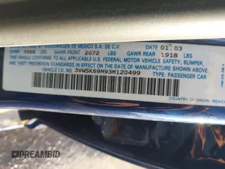 2003 Volkswagen Jetta GLS с VIN 3VWSK69M93M120499, выставлен на аукционе IAAI как лот 41493310 с пробегом 189 532 миль миль и . История ставок и продаж доступна на DreamBid. Изображение 9.