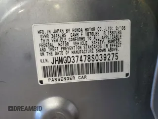 2008 Honda Fit with VIN JHMGD37478S039275, listed as a Copart auction lot 50635475 with 180,719 mi miles and Salvage Title. Bid and sale history available at carsss.com. Image 12.