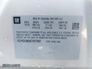 2014 Chevrolet Cruze 1LT with VIN 1G1PC5SB0E7257992, listed as a IAAI auction lot 41642927 with 109,716 mi miles. Bid and sale history available at carsss.com. Image 9.
