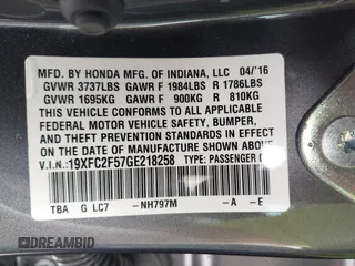 2016 Honda Civic Sedan LX with VIN 19XFC2F57GE218258, listed as a IAAI auction lot 41900810 with 53,116 mi miles. Bid and sale history available at carsss.com. Image 9.