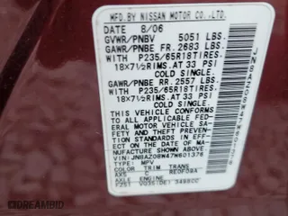 2007 Nissan Murano S with VIN JN8AZ08W47W601376, listed as a Copart auction lot 67046704 with 187,088 mi miles and Salvage Title. Bid and sale history available at carsss.com. Image 12.
