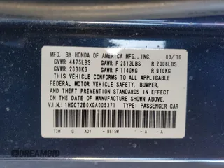 2016 Honda Accord Touring with VIN 1HGCT2B0XGA005371, listed as a Copart auction lot 42310165 with 117,946 mi miles and Salvage Title. Bid and sale history available at DreamBid. Image 12.