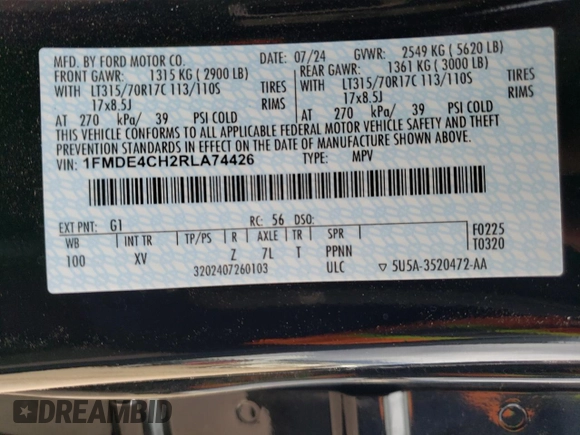 2024 Ford Bronco Heritage Edition z VIN 1FMDE4CH2RLA74426, wystawiony jako Copart lot #76751144 z przebiegiem 629 mil mil oraz Szkoda całkowita • Salvage title. Historia ofert i sprzedaży dostępna na DreamBid. Obrazek 14.