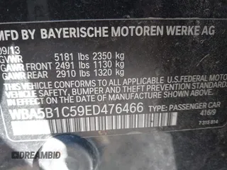 2014 BMW 5 Series 535i with VIN WBA5B1C59ED476466, listed as a IAAI auction lot 40785285 with 139,660 mi miles and . Bid and sale history available at DreamBid. Image 9.
