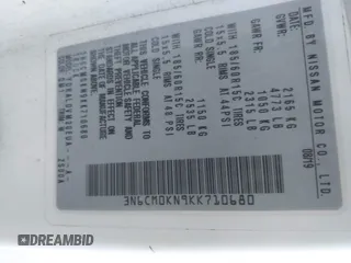 2019 Nissan NV200 S с VIN 3N6CM0KN9KK710680, выставлен на аукционе IAAI как лот 40703343 с пробегом 75 798 миль миль и . История ставок и продаж доступна на DreamBid. Изображение 9.