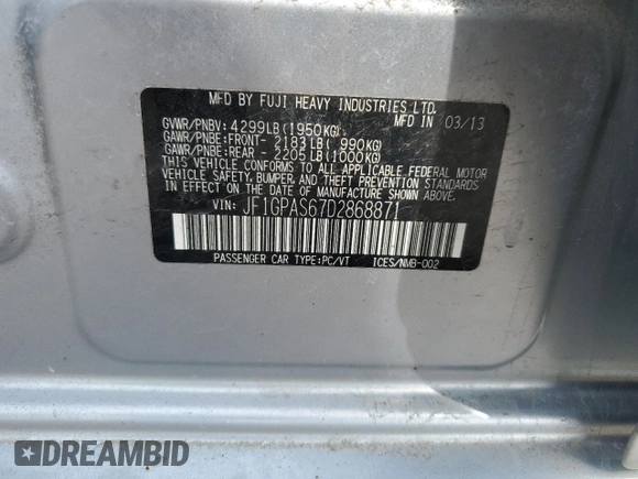 2013 Subaru Impreza Special Sports Limited with VIN JF1GPAS67D2868871, listed as a Copart auction lot 54820145 with 211,048 mi miles and Clean title. Bid and sale history available at DreamBid. Image 13.