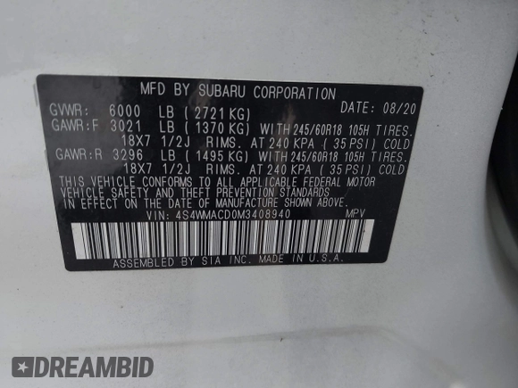 2021 Subaru Ascent Premium z VIN 4S4WMACD0M3408940, wystawiony jako IAAI lot #42523397 z przebiegiem 68 080 mil mil oraz . Historia ofert i sprzedaży dostępna na DreamBid. Obrazek 9.