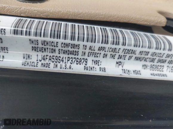 2001 Jeep Wrangler Sahara with VIN 1J4FA59S41P376079, listed as a IAAI auction lot 42739280 with 255,999 mi miles and . Bid and sale history available at DreamBid. Image 9.