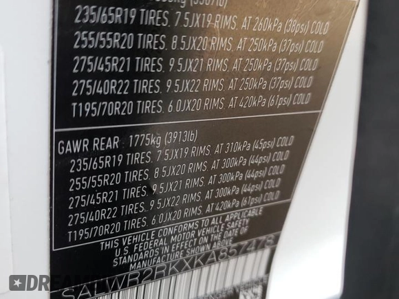 2019 Land Rover Range Rover Sport HSE with VIN SALWR2RKXKA857478, listed as a Copart auction lot 49081713 with 4,501 mi miles. Bid and sale history available at carsss.com. Image 13.