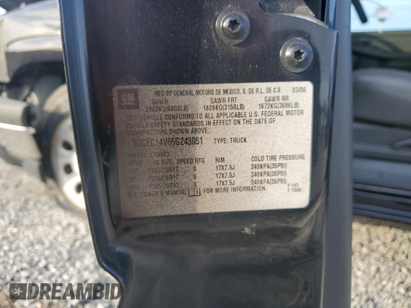2006 Chevrolet Silverado 1500 Work Truck with VIN 3GCEC14V66G243051, listed as a Copart auction lot 79204764 with 0 mi miles and Salvage Title. Bid and sale history available at carsss.com. Image 14.