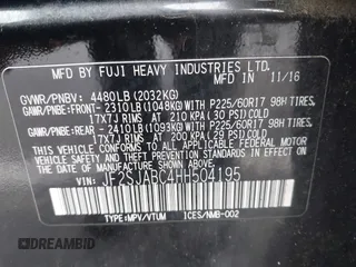 2017 Subaru Forester z VIN JF2SJABC4HH504195, wystawiony jako IAAI lot #42263305 z przebiegiem 120 877 mil mil oraz . Historia ofert i sprzedaży dostępna na DreamBid. Obrazek 9.