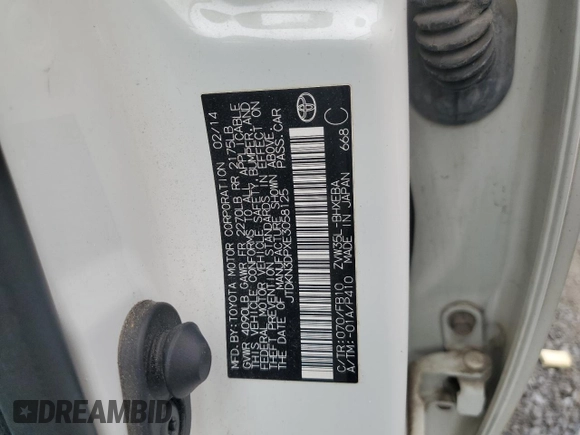2014 Toyota Prius with VIN JTDKN3DPXE3058125, listed as a Copart auction lot 62286135 with Not provided miles and Salvage title. Bid and sale history available at DreamBid. Image 12.