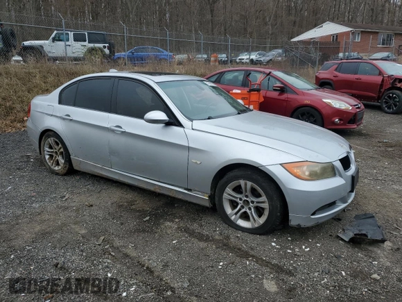 2008 BMW 3 Series 328i with VIN WBAVA37538NL50420, listed as a Copart auction lot 51566755 with 153,561 mi miles and Salvage Title. Bid and sale history available at DreamBid. Image 4.