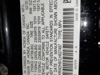 2020 Honda CR-V Touring with VIN 2HKRW2H97LH627497, listed as a Copart auction lot 88074445 with 75,142 mi miles and Salvage Title. Bid and sale history available at carsss.com. Image 13.