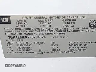 2015 GMC Terrain SLE with VIN 2GKALMEK2F6204624, listed as a IAAI auction lot 42492681 with 218,629 mi miles and . Bid and sale history available at DreamBid. Image 9.