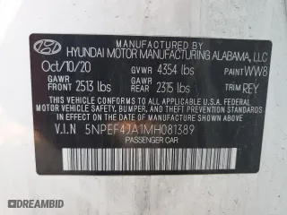 2021 Hyundai Sonata SEL with VIN 5NPEF4JA1MH081389, listed as a Copart auction lot 48718175 with 70,796 mi miles and Salvage Title. Bid and sale history available at carsss.com. Image 12.