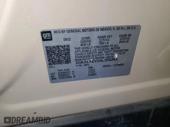 2022 GMC Terrain AT4 with VIN 3GKALYEV1NL309263, listed as a Copart auction lot 46481495 with 36,597 mi miles and Salvage Title. Bid and sale history available at DreamBid. Image 13.