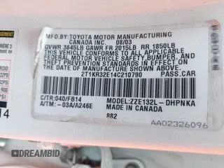 2004 Toyota Matrix Std z VIN 2T1KR32E14C210790, wystawiony jako IAAI lot #42156839 z przebiegiem 122 682 mil mil oraz . Historia ofert i sprzedaży dostępna na DreamBid. Obrazek 9.