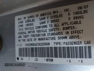 2007 Honda Accord LX with VIN 1HGCM56447A225908, listed as a IAAI auction lot 42367453 with 125,205 mi miles and . Bid and sale history available at DreamBid. Image 9.