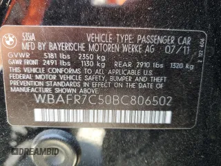 2011 BMW 5 Series 535i z VIN WBAFR7C50BC806502, wystawiony jako Copart lot #60560895 z przebiegiem 86 672 mil mil oraz Szkoda całkowita • Salvage title. Historia ofert i sprzedaży dostępna na DreamBid. Obrazek 12.