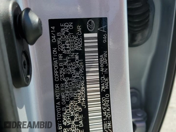 2014 Lexus CT 200h with VIN JTHKD5BHXE2195211, listed as a Copart auction lot 65255355 with 175,021 mi miles and Clean title. Bid and sale history available at DreamBid. Image 12.