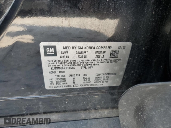 2020 Buick Encore GX Select with VIN KL4MMDSL4LB103266, listed as a Copart auction lot 60283665 with 126,604 mi miles and Non repairable. Bid and sale history available at DreamBid. Image 14.