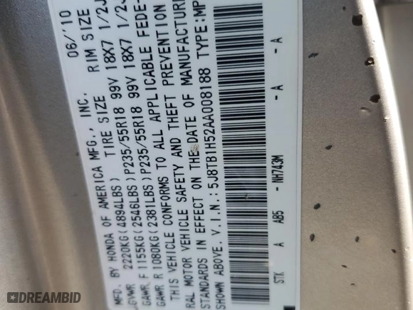 2010 Acura RDX Tech Pkg with VIN 5J8TB1H52AA008188, listed as a Copart auction lot 47893405 with 194,181 mi miles and Clean Title. Bid and sale history available at carsss.com. Image 13.